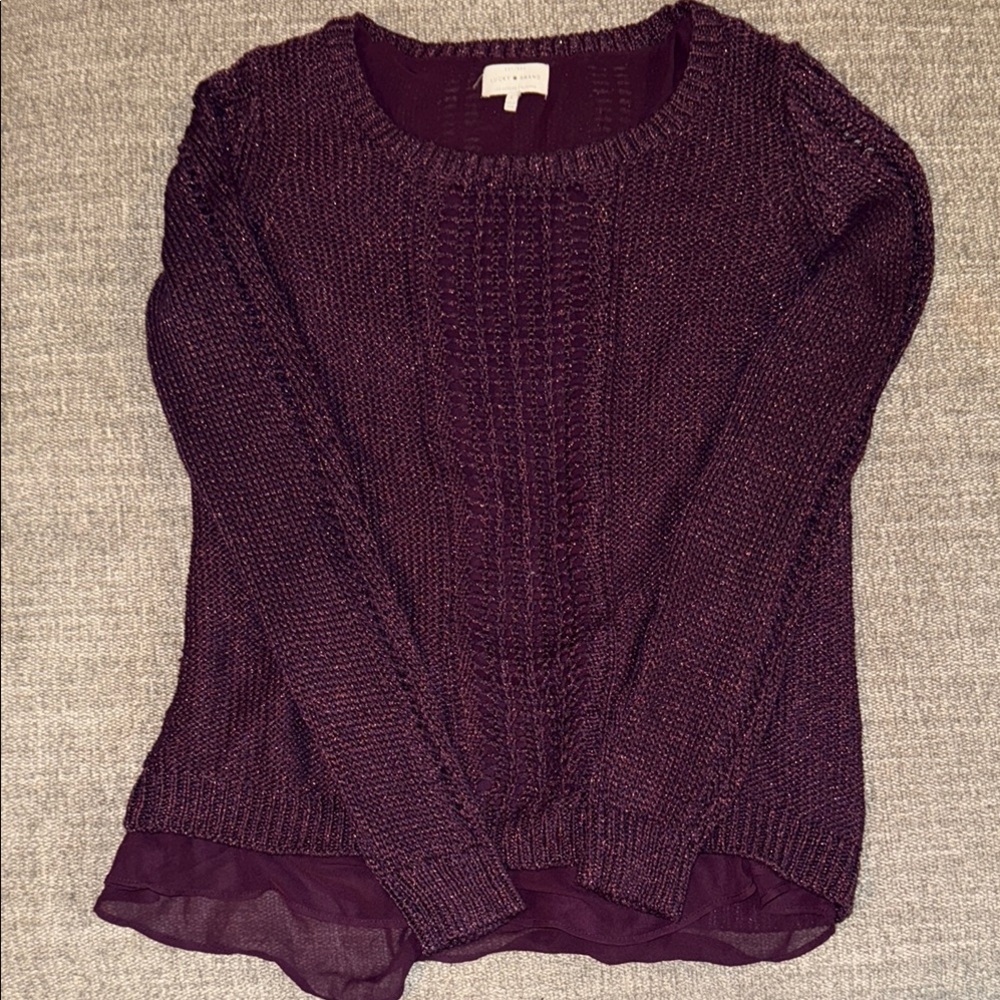 Lucky Brand Purple Crew Neck Sweater with Textured Pattern